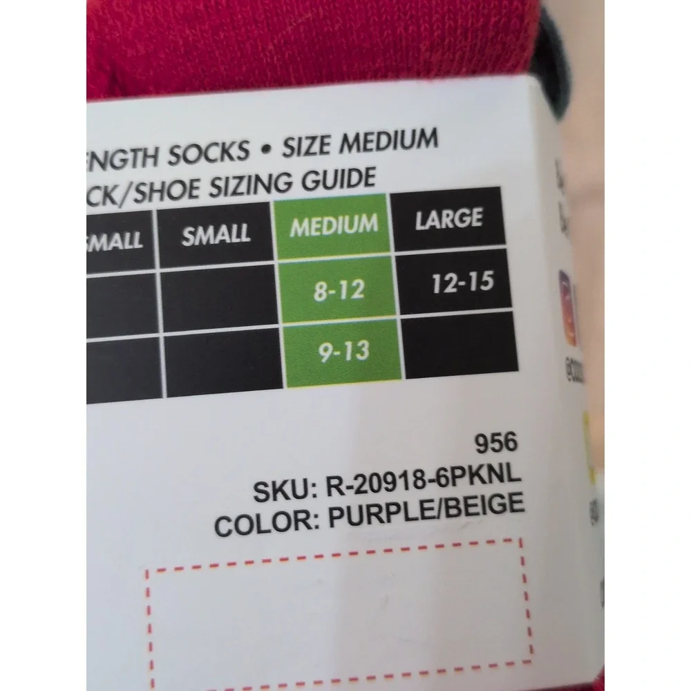 BASIX By ODDSOX 6-Pairs Of Men's Crew Socks Shoe Size Medium 8-12 Purple/Beige